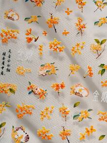 A Nail Sticker For Autumn And Winter Season, Featuring Embossed Laser Technology And Cartoon Floral Design, Featuring Flowers Such As Osmanthus, Osmanthus Stamens, And Cats, Suitable For Personal DIY And Nail Salon Use