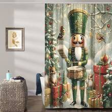 Festive Nutcracker Squirrel Christmas Shower Curtain: Includes 1PC, 12 Hooks, And Washable Polyester Shower Curtain For Winter Holiday Decor ﻿ Bathroom Decor