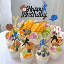 1 件/9 件棒球蛋糕装饰 - 闪光生日快乐运动员蛋糕装饰 - 棒球主题运动派对蛋糕装饰 - 彩色 - 查看 12