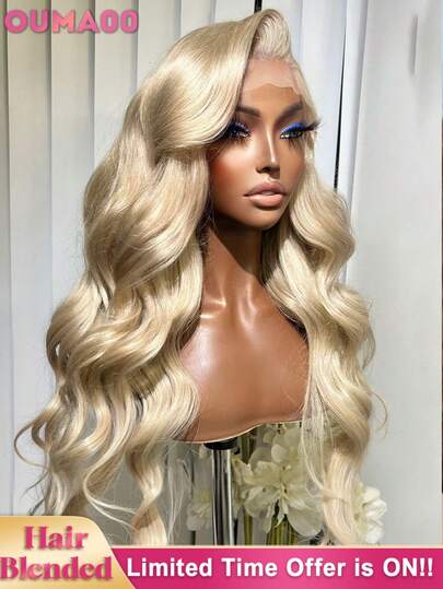 8-34英寸 613号金色波浪卷发假发 高清蕾丝前假发 金色假发 巴西原生发 预拔发际线 无胶假发 女士 13x4波浪卷蕾丝前假发 真人混纺假发 200%密度 预漂白发结和自然发际线 女士日常佩戴