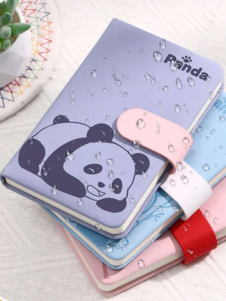 1 件 PU 熊猫扣笔记本带笔，100 张/200 页，便携易携，磁扣方便开合，防水耐磨，迷你口袋笔记本，空白行和可爱卡通设计，适合学生做笔记，开学必备。，学校用品，返校 - 彩色 - 查看 1