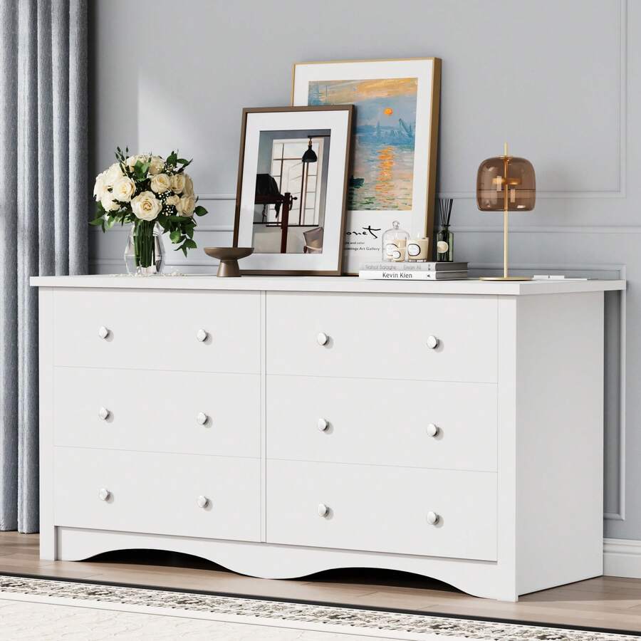 Dresser With Power Outlet, 6 Drawers Dresser For Bedroom, Modern Chest Of Drawers, Wooden Dressers, TV Stand For Living Room,Closet, Hallway - 查看 1