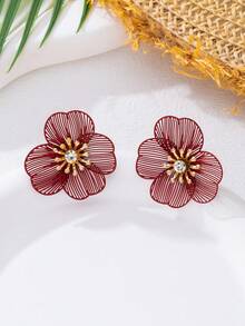 1 Cặp Hoa tai thả tráng men, Hoa tai hình hoa đáng yêu, Mặt dây chuyền cho phụ nữ, Trang sức đeo hàng ngày - Vàng - Xem 6