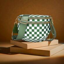 Classic Checkered Design Crossbody Bag–Matches Diverse Styles For Outings, Commutes & Leisure Time  Ample Space For Daily Errands, Casual Outings & Travel Adventures - Lưới xanh - Xem 1