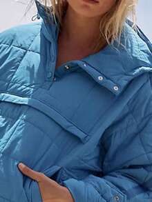 Puffer Jacket Womens Hooded Oversized Quilted Pullover Lightweight Warm Womens Winter Coats Outwear - 藍色 - 查看 4