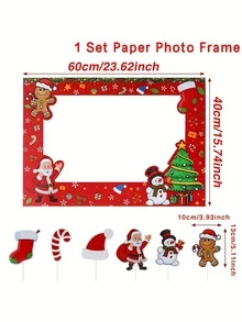 7 pièces Ensemble de photomaton de Noël avec Père Noël et bonhomme de neige - Cadre décoratif en papier classique pour les fêtes avec personnages et accessoires festifs, sans plumes, parfait pour les fêtes de Noël et la décoration de la maison, une excellente idée de cadeau de Noël, parfait pour les accessoires photo de fête de Noël, les décorations d'hiver et du Nouvel An, Halloween, les événements de Noël et les fournitures de fête, fournitures de fête, décorations de Noël