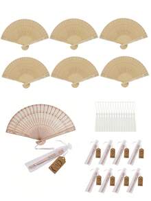 1/2/4/20/40 件/套木制手持折扇，配透明袋、感谢卡和流苏，适合婚礼派对回礼，复古木制折扇，婚礼扇，优雅的中式木制折叠手扇，非常适合婚礼、新娘送礼会等场合。 - 彩色 - 查看 2