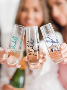 1/6/12片装定制伴娘玻璃杯贴纸，个性化玻璃贴纸，适用于新娘派对玻璃杯、伴娘、香槟杯、香槟杯，个性化礼物，女士发饰 - 彩色 - 查看 6