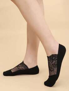 10双装女士深趾隐形袜，薄款防滑船袜，适合圣诞节及所有季节（2/6/10双装） - 黑色 - 查看 1