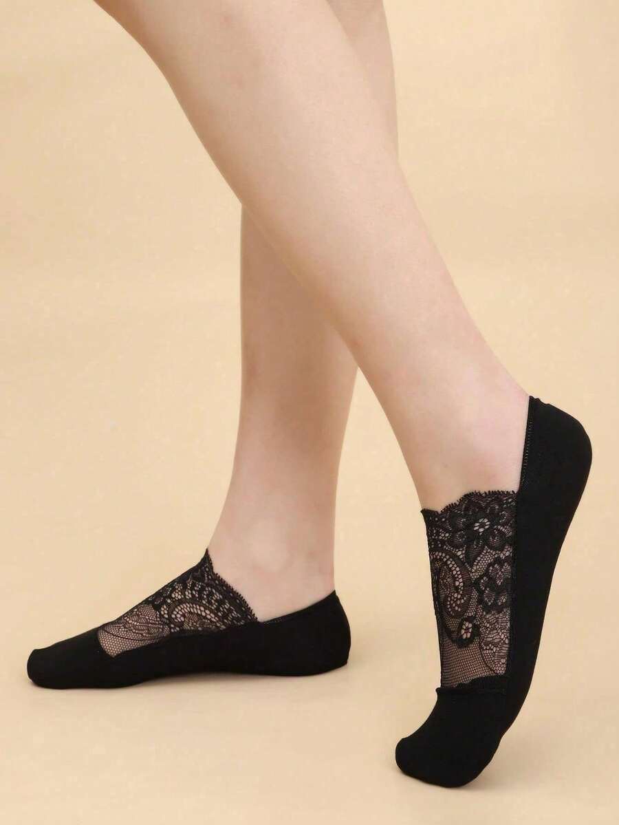 10双装女士深趾隐形袜，薄款防滑船袜，适合圣诞节及所有季节（2/6/10双装） - 黑色 - 查看 1
