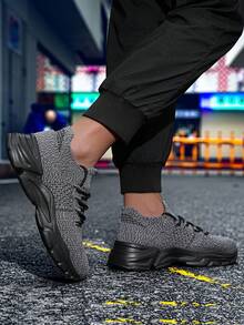 Men's Gray Knit Sneakers With Chunky Black Sole - Breathable Comfort For Urban Everyday Style, Year-Round Shoes For Men​ - 彩色 - 查看 5