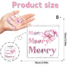 1pc Christmas Desk Decoration Sign, 4X4 Inches, Santa Claus Square Acrylic Ornament, Christmas Quote Design, Pink Christmas Decor, For Living Room Decoration