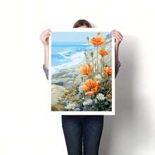 DIY Digital Oil Painting Acrylic Paint Kit For Adults, 40*50cm With Paint And Brushes, Great For Stress Relief, Paint By Numbers, Handmade Poppy Flower And Daisy Design, Home Decor Wall Art, Beginner Painting, Ideal Gift For Friends (Frameless)