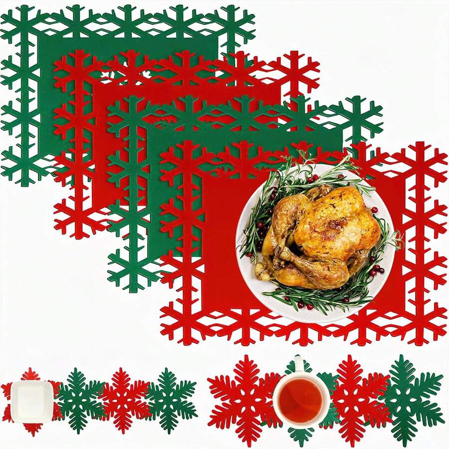 12 buc fulgi de zăpadă covorașe de masă de Crăciun din fetru covorașe de masă pentru petrecere de Crăciun, iarnă, nuntă, vacanță, casă, cină, decorațiuni de masă