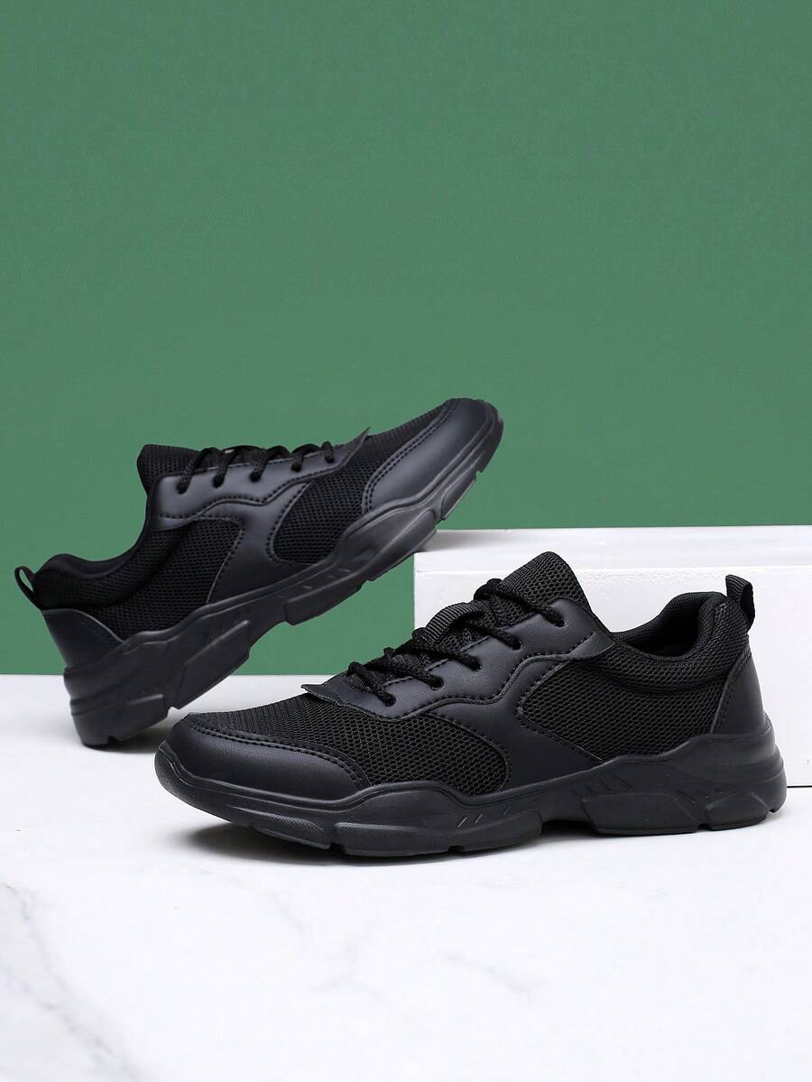 Men's Casual Sports Shoes, Mesh Breathable Sneakers, Fashionable Versatile, Non-Slip Durable Leather Patchwork Running Shoes