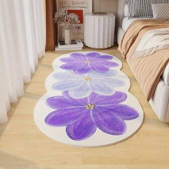 Asymmetrical Floral Bedroom Bedside Carpet, Made Of Faux Cashmere, Plush And Fluffy Carpet, Luxury High-End Decorative Carpet, Suitable For Unique Shaped Walk-In Closets, Living Room Carpet Christmas Decor Kitchen Rug