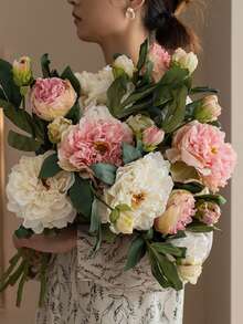 1 pieza, Flor de Rosa Artificial, Flor Simulada de Peonia Francesa, Ornamento de Flor Falsa para Sala de Estar del Hogar, Decoración de Centro de Mesa Comedor con Ramo de Flores Secas, Decoración Floral Chopin