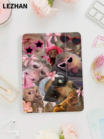 1 st. skyddande fodral till surfplatta med sött apmönster, kompatibelt med 10,2-tums surfplatta Pro 11 2021/2020/10:e generationen/surfplatta (A16) 11 tum 11:e generationen 2025, kompatibelt med Samsung Galaxy Tab A8 10,5 tum 2022, Matepad 10.4/Tab/, med pennfack, fallskydd, skyddande fodral för surfplatta