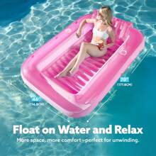 SLOOSH 85" X 57" Extra Large Adult Inflatable Pool Float Lounger With Pillow, 4-In-1 Sunbathing Bathtub Raft, Inflatable Pool Lounge Chair, Pool Party Gift, XL-Bright Pink - Multicolor - View 12