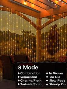 1pc 300/200/100 LEDs Solar Curtain Light, Outdoor Light, IP65 Waterproof 8 Lighting Modes Fairy Lights Christmas Party Wedding Home Bedroom Garden Wall Decor, Halloween Decorations Lights Outdoor 9.8Ftx9.8Ft/9.8Ftx6.5Ft/9.8Ftx3.2Ft