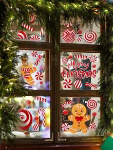 New 9 Sheets Christmas Window Clings Gingerbread Man Candy Window Decals Oil Painting Christmas Red Candy Stickers For Xmas Home Office Decor Winter Glass Window Decoration,ChristmasChristmas Window Clings Xmas House Town Style Window Decals Double-Sided Winter Snowflake Window Decor