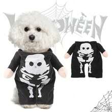 Haustier Halloween Kostüm für Katzen und Hunde, leuchtender Schädel, lustiges Verwandlungs-Set, Welpen Cosplay Party Outfit - Schwarz - Übersicht 4