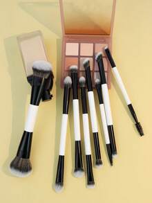 3/5/6/7/8/11 Peças Conjunto de Pincéis de Maquiagem Dupla Face, Pincéis Multifuncionais para Blush, Base, Pó, Iluminador, Olhos, Corretivo, Kit de Pincéis de Maquiagem, Presente Portátil para Meninas e Mulheres