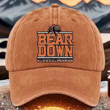 Durable| Bear Down Chicago Print Baseball Cap, Adjustable Fit, Lightweight Breathable Polyester Hat With Design, Machine Washable - - 黑色 - 查看 3