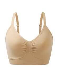 4pcs/Set Women High Support Seamless Sports Bras - Breathable Mesh Fabric, Unlined, High Elasticity For Yoga, Running, Gym - Solid Colors (Pink, Black, Green, Nude), Modern Sports Style - 彩色 - 查看 6