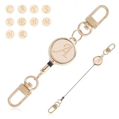 1pc Fashion Gold Letter Retractable Hook Buckle, Multifunctional Retractable Lanyard, Backpack Luggage Connector, Bag Pendant, Keychain, Simple And Practical, Suitable For Daily Use, For Hanging Card Holder, Key Holder, Bag Pendant, Business Trip, Vacation, Summer Holiday, Personalized Gift With Initial Letter
