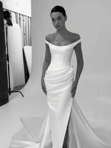 Basrey New Elegant White Spaghetti Strap Bodycon Maxi Dress, Floor Length Gown, Bridesmaid Dress, Suitable For Weddings And Bridesmaid