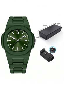 TOMI TOMI Dry Battery Watch Box Classic Men's Watch With Plastic Particle Strap, Business-Style Matte Oil Quartz Watch, Fashion Men's Watch Set Suitable For Everyday Life & Holiday Gifts