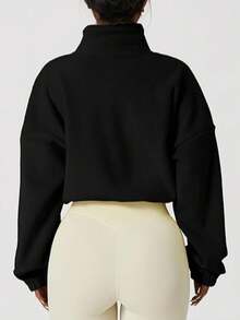 Women's Fleece Zip-Up Drawstring Waist Casual Sweatshirt, Elegant And Comfortable - Black - View 3