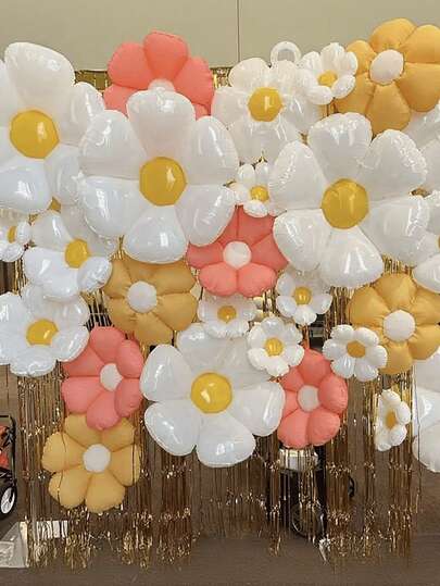 20个向日葵铝箔气球，粉色、白色、黄色雏菊气球，适用于生日、婚礼、周年纪念、求婚、情人节装饰，室内外均可使用，颜色随机搭配。