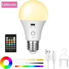 A60 Rechargeable Light Bulb With Remote Control, USB Charging, Type-C Interface, DC 5V, RGB Color Changing & 3 Color Temperatures, 11 Colors Optional, Dimmable Bulb With Timer Function – Suitable For Home Decoration, Ambient Gatherings, Bedrooms, Households And Camping, Compatible With Wireless Table Lamps