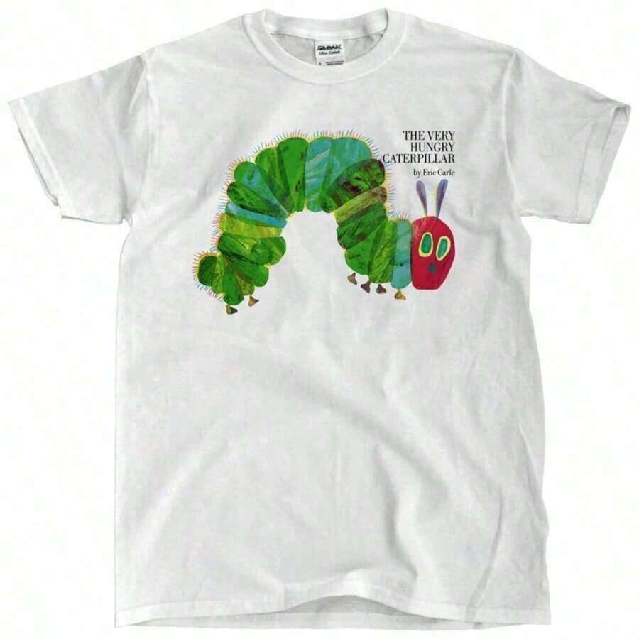 [Printed The Very Hungry Caterpillar & The Very Hungry Caterpillar, Carle& White T-ShirtSlim-Fit, T-ShirtSlim'Fit, Simple And Comfortable T-Shirt BHambrienta" De Eric Carle2fd0thabl2f, Blanca D0irtSlimc993 V2fHambrienta" De Eric Carlesd0leda Hungry Caterpillar Book By Eric Carle White T-Shirt - 白色 - 查看 1