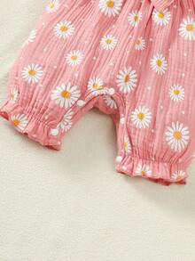 2pcs Cute Baby Girls Summer Heart Reversible Bow Romper + Headband Set - Dusty Pink - View 6