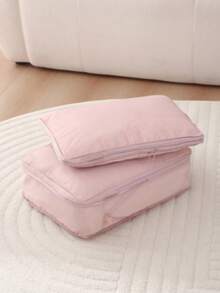 1pc Luggage Organiser Compressible Clothing Bag Down Coat Organiser Portable Large Capacity Packing Bag Organiser Suitable For Business Trip, Travelling - Pink - View 1