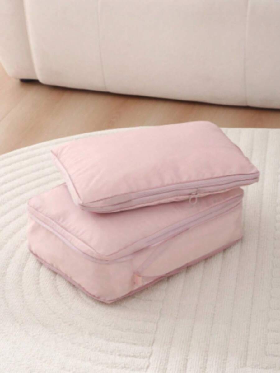 1pc Luggage Organiser Compressible Clothing Bag Down Coat Organiser Portable Large Capacity Packing Bag Organiser Suitable For Business Trip, Travelling - Pink - View 1