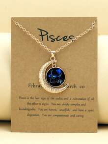 1/12pcs 12 Zodiac Glow-In-The-Dark Moon Pendant Necklace, Fashionable Personalized Constellation Card Necklace