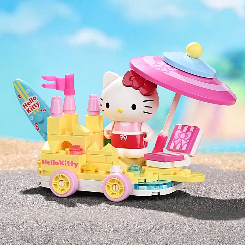 Sanrio 花车游行系列积木套装 - 学生益智玩具、生日礼物、Hello Kitty 和 Kuromi 积木；Sanrio 的可爱超级明星邀请您一起来（日光浴 - Hello Kitty） - 彩色 - 查看 1