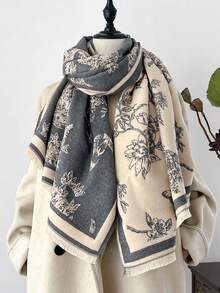 FADZOYLE 1件装女士花卉提花双色图案围巾毯子颈巾，触感如羊绒般柔软，长款披肩围巾，短流苏，保暖舒适，时尚大号围巾，适合秋冬季日常、晚宴、旅行、办公、冬季婚礼及礼品搭配。