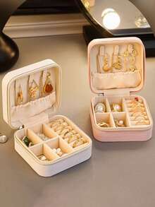 1/5pcs Jewelry Box, Small PU Leather Travel Jewelry Organizer, Double-Layer Portable Mini Jewelry Display And Storage Case, Suitable For Earrings, Rings, Necklaces, Bracelets, Nail Art, Mother's Day Gift, Christmas Gift, Halloween Gift, Girl's Gift