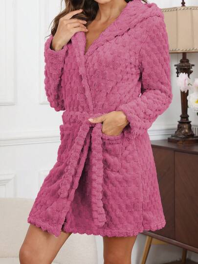 Casual Furry Hooded Waist Tie Sleepwear Fluffy Robe, European & American Cross-Border E-Commerce, Cozy Outfit