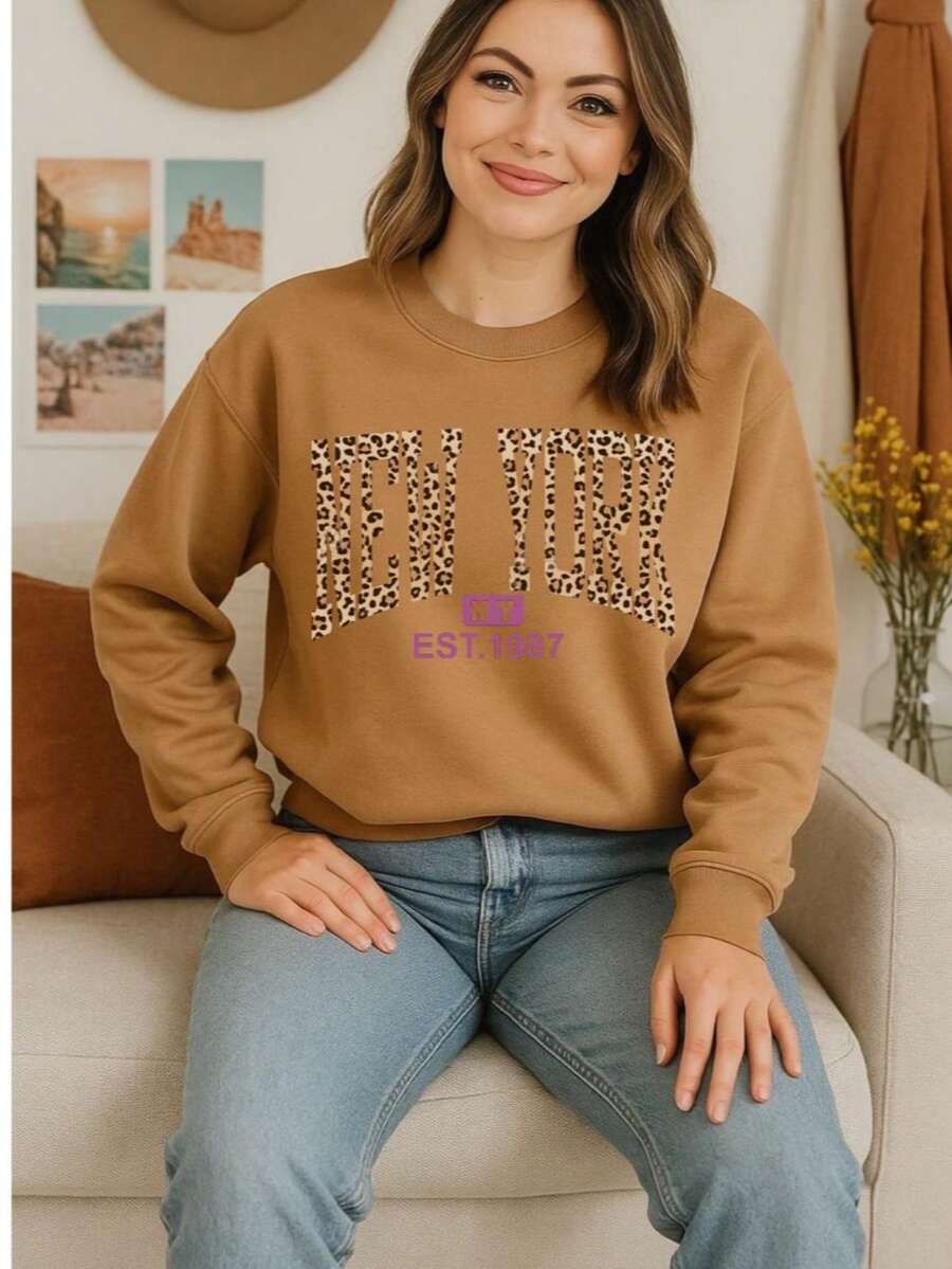 Ropa cómoda mujer Sudadera cuello redondo Sudadera de felpa - Camel - Ver 1