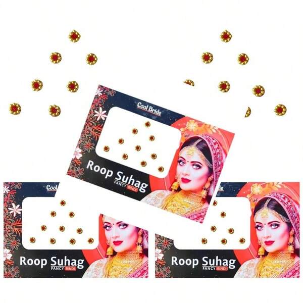 Beautiful  Round Stone Studded Bindi With Golden Stone Border Bindi Stickers  Bindi For Women Face Jewels Small