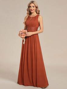 EVERPRETTY Romantic Chiffon Backless Ruffle Detail Tangerine Bridesmaid Dress, Wedding Guest Semi-Formal Dress - Burnt Orange - View 6
