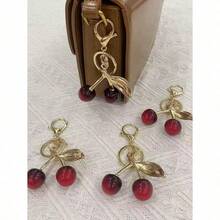 1pc Cherry Crystal Pendant, Keychain Pendant, Car Keychain, Sparkling Cherry Charm Keychain With Clip, Shiny Resin And Metal Accessories For Women Purses And Bags, Halloween Christmas Gifts