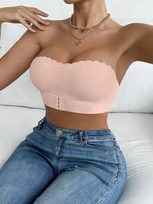 Sexy Strapless Bra | Front Closure, Non-Slip Band - Wirefree & Comfortable With Ruffle Trim & Light Lining (1 Pack) - Pink - View 4