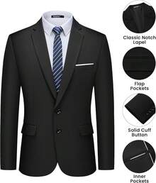 Men's 2 Piece Suits Two Button Pants Set Party,Wedding And BusinessChristmas CNPN - 黑色 - 查看 4